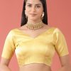 Women Royal Dwells | Women'S Lemon Toned Pure Silk Plain Readymade Blouse - Royal Dwells Yellow