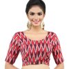 Women Madhu Fashion | Women'S Cotton Ikat Print Elbow Length Sleeve Readymade Blouse - Madhu Fashion Maroon