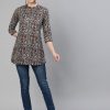 Women Nayo Clothing | Women'S Black Printed Tunic With Three Quarter Sleeves - Nayo Clothing