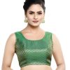 Women Madhu Fashion | Women'S Sleeveless Brocade Readymade Saree Blouse - Madhu Fashion Green