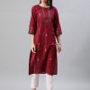 Women Ziyaa | Women'S Red Rayon Kurta By Ziyaa