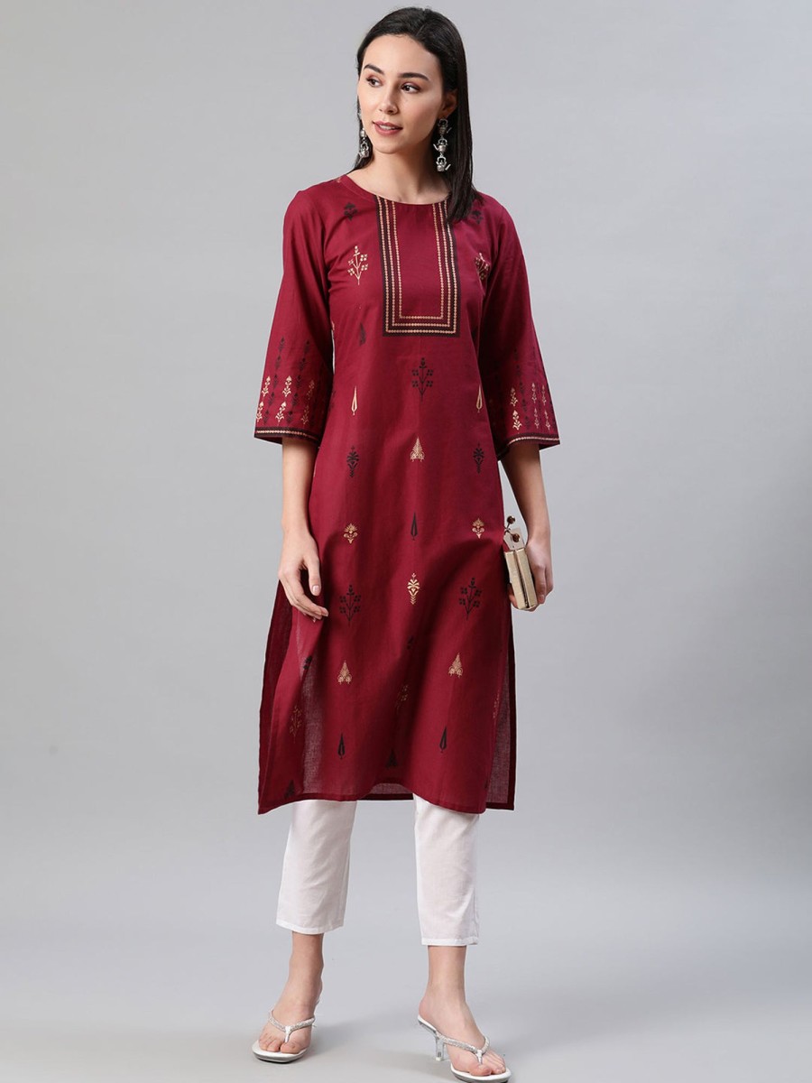 Women Ziyaa | Women'S Red Rayon Kurta By Ziyaa