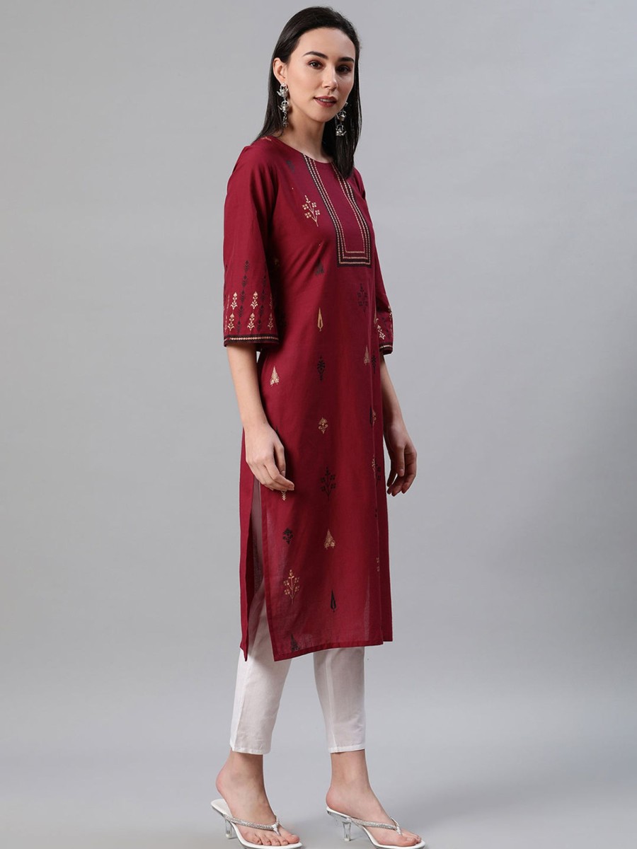 Women Ziyaa | Women'S Red Rayon Kurta By Ziyaa