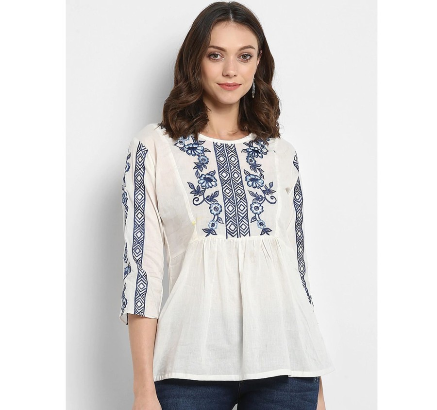 Women Wahe-NOOR | Women'S Off White Embellished A-Line Top2 - Wahe-Noor