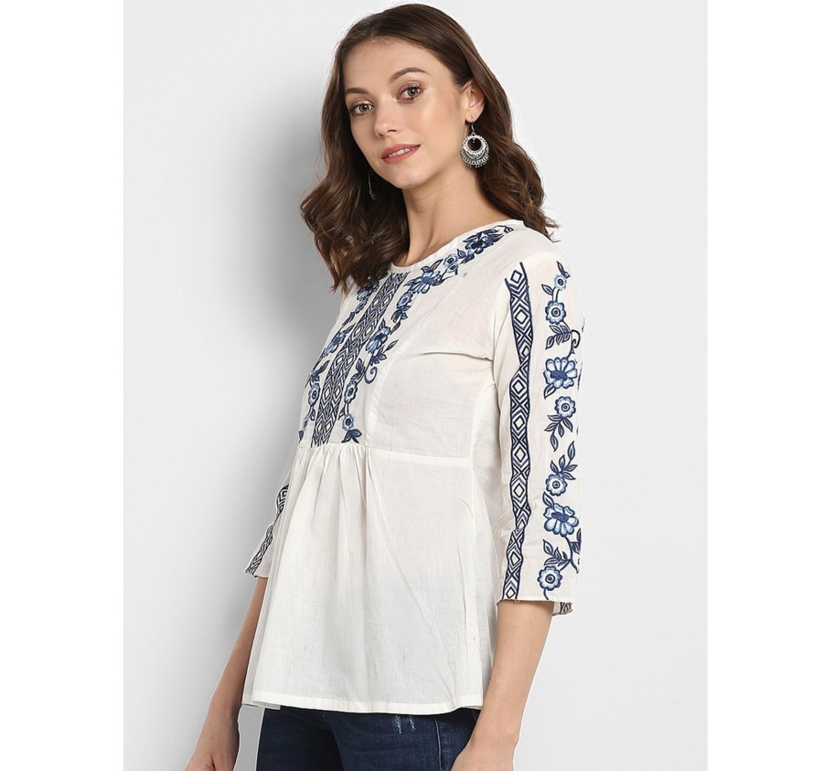 Women Wahe-NOOR | Women'S Off White Embellished A-Line Top2 - Wahe-Noor