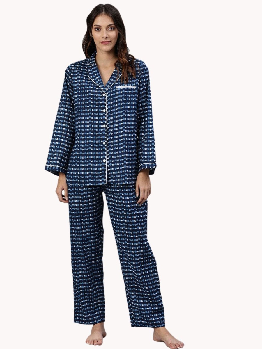 Women Divena | Women'S Blue Printed Nightsuit - Divena