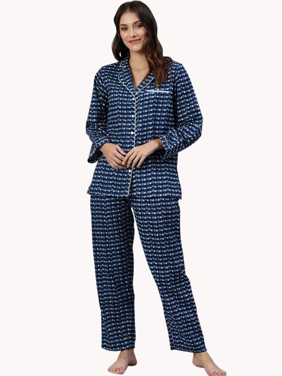 Women Divena | Women'S Blue Printed Nightsuit - Divena