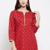 Women Wahe-NOOR | Women'S Red U0026 Golden Foil Print Tunic - Wahe-Noor