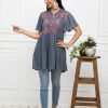 Women Myshka | Women'S Solid V-Neck Flared Sleeves Synthetic Georgette Top - Myshka Grey