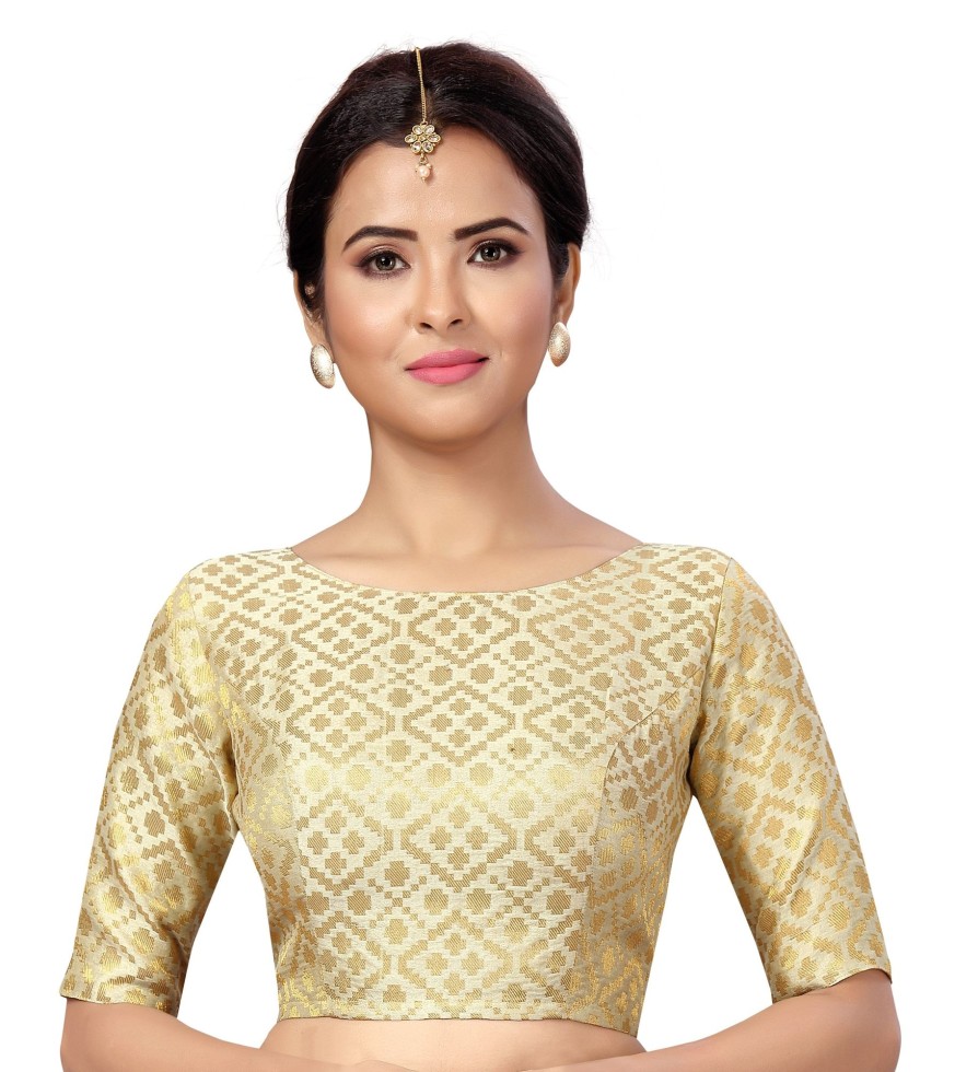 Women Shringaar | Women Cream Brocade Saree Blouse By Shringaar (1Pc)