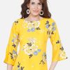 Women Wahe-NOOR | Women'S Yellow Floral Print Crepe Top - Wahe-Noor