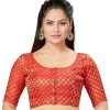 Women Madhu Fashion | Women'S Polyester Brocade Readymade Saree Blouse With Elbow Length Sleeves - Madhu Fashion Red