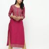 Women CHEERA | Women'S Megenta Straight Foil Printed Long Kurta Only - Cheera Wine