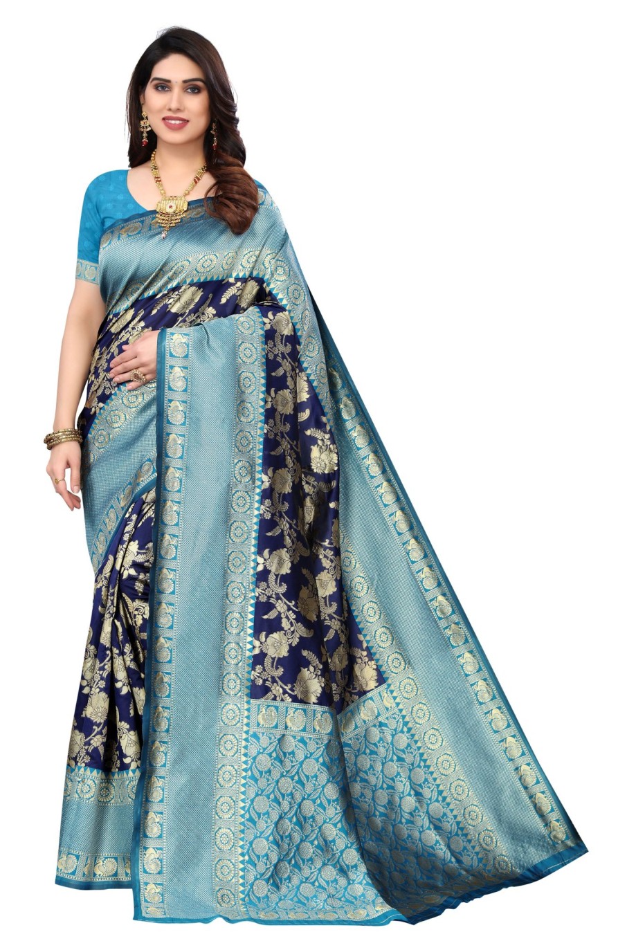 Women Varanga | Women'S Dark Color Banarasi Silk Saree With Blouse - Varanga Blue