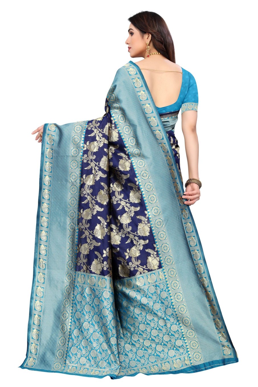 Women Varanga | Women'S Dark Color Banarasi Silk Saree With Blouse - Varanga Blue