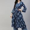 Women Poshak Hub | Women'S Cotton Printed Anarkali Kurta With Palazzo - Poshak Hub Blue