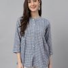 Women Janasya | Women'S Printed Cotton Tops - Janasya Blue