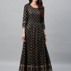 Women Kipek | Women'S U0026 Golden Rayon Anarkali Kurta By Kipek (1Pc) Black