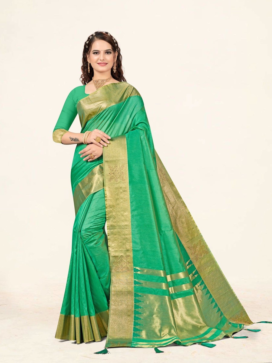 Women Sweet Smile | Women'S Sea Color Stylish Saree With Blouse Set - Sweet Smile Green