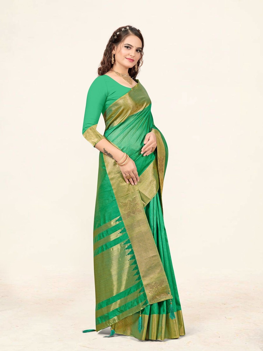 Women Sweet Smile | Women'S Sea Color Stylish Saree With Blouse Set - Sweet Smile Green