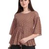 Women The Fab Factory | Women'S Round Neck Top With Pleated Sleeves And A Tie Up Frock - The Fab Factory