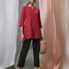 Women Janasya | Women'S Red Weaved Cotton Top-Janasya