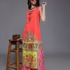 Women AKS | Women'S U0026 Yellow Abstract Print Kurta - Aks Orange