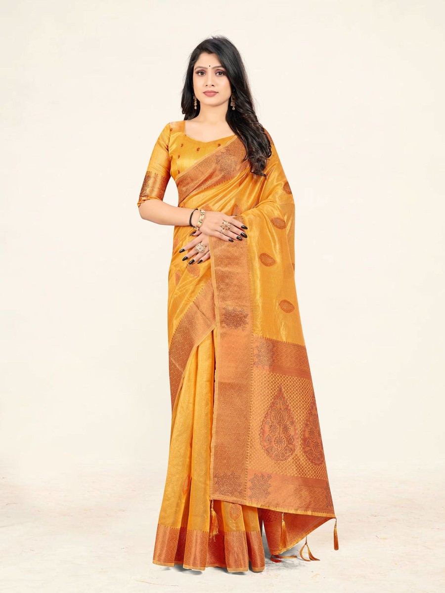 Women Sweet Smile | Women'S Color Stylish Saree With Blouse Set - Sweet Smile Yellow