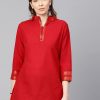 Women Bhama Couture USA | Red Mangalagiri Cotton Solid Tunics For Womens - Bhama Couture Usa