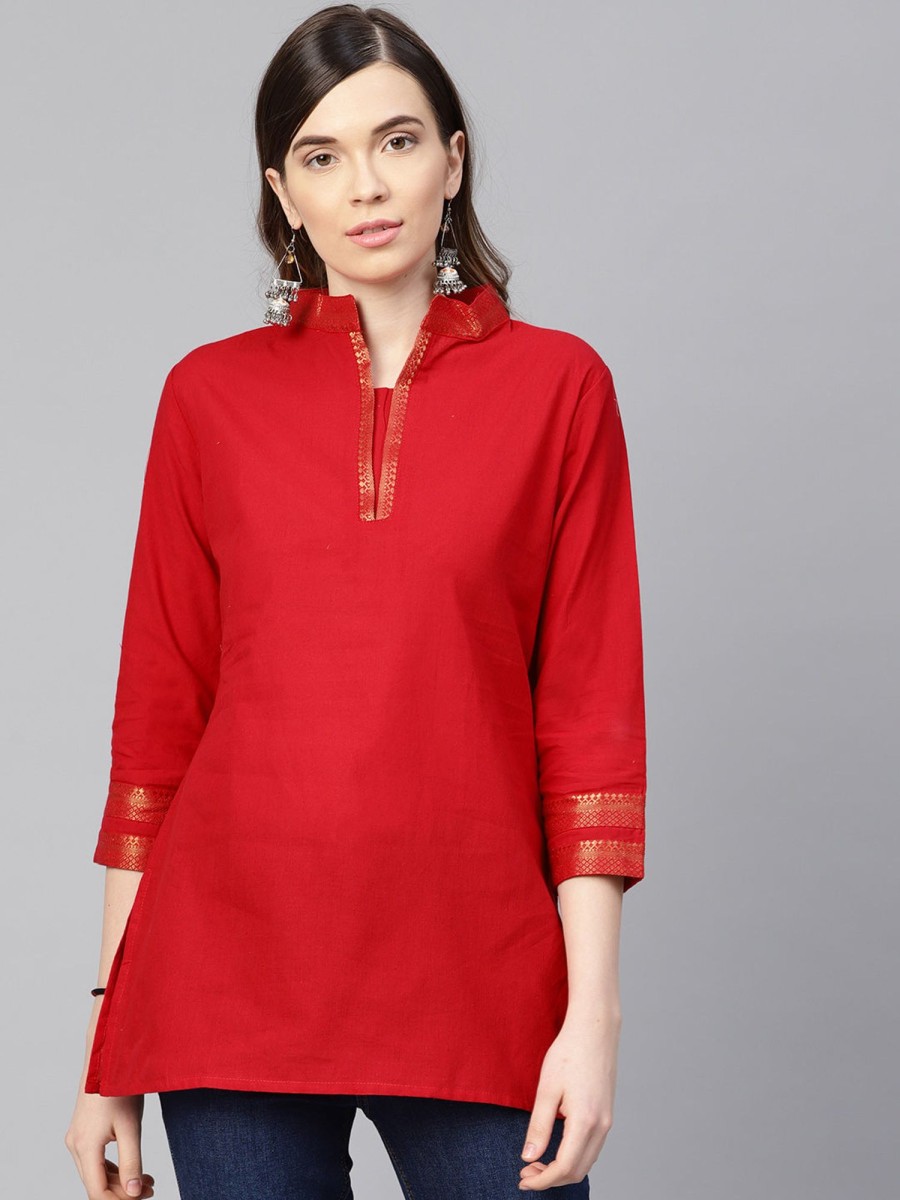 Women Bhama Couture USA | Red Mangalagiri Cotton Solid Tunics For Womens - Bhama Couture Usa