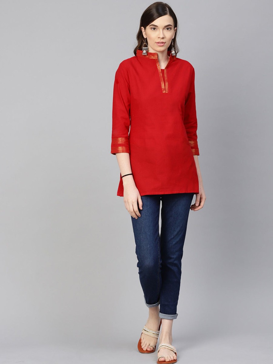 Women Bhama Couture USA | Red Mangalagiri Cotton Solid Tunics For Womens - Bhama Couture Usa