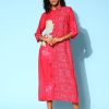 Women Indo Era | Women'S Floral Print Shirt Midi Dress - Indo Era Red