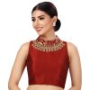 Women Shringaar | Women'S Polyester Sleeveless Embroidered Saree Blouse With Brocade Collar. - Shringaar Maroon