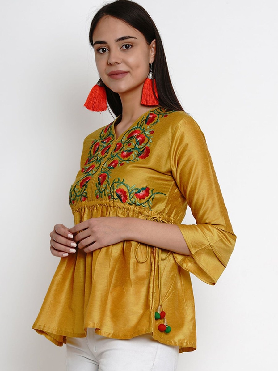 Women Wahe-NOOR | Women'S Mustard Yellow Embroidered Top - Wahe-Noor