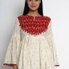 Women Wahe-NOOR | Women'S Cream-Coloured U0026 Red Printed Peplum Top - Wahe-Noor