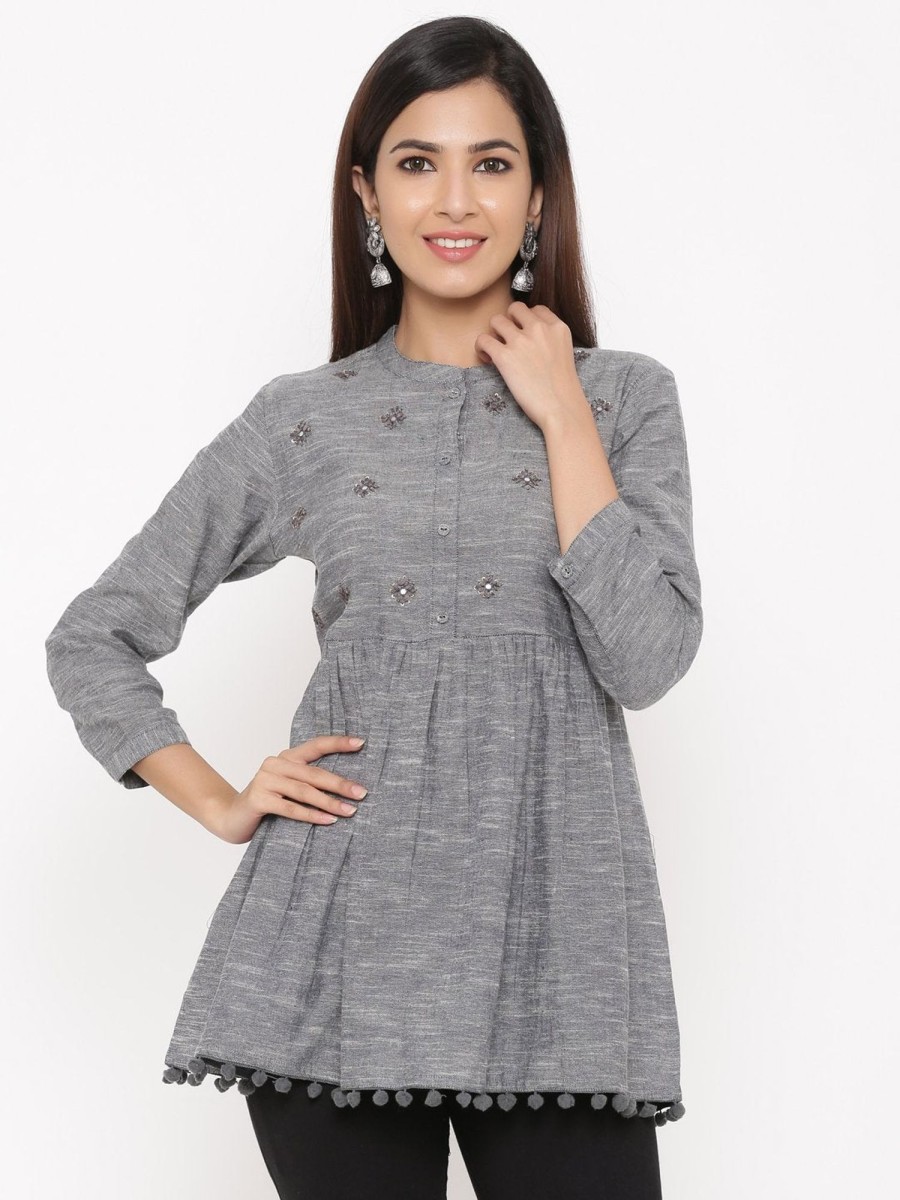 Women Kipek | Women'S Grey Cotton Tunic By Kipek (1Pc) Dark Grey