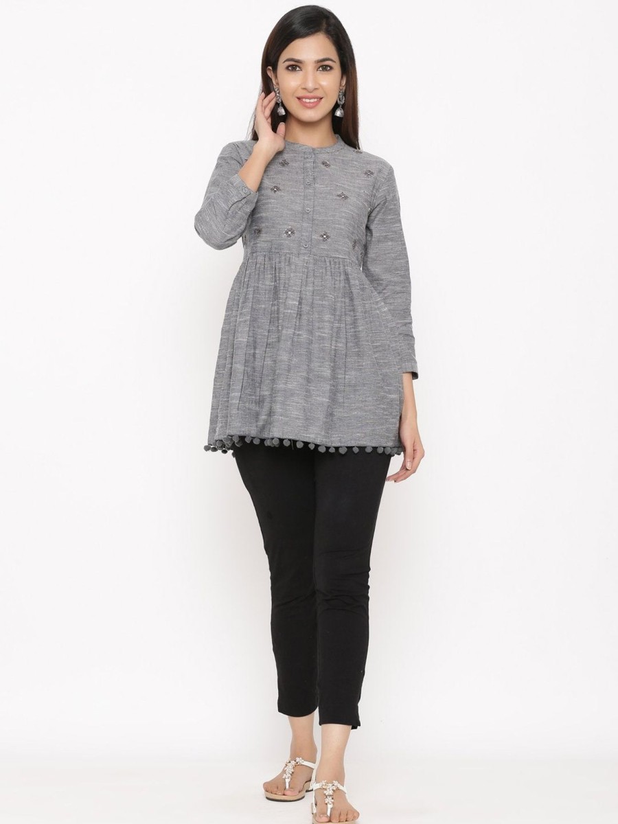 Women Kipek | Women'S Grey Cotton Tunic By Kipek (1Pc) Dark Grey