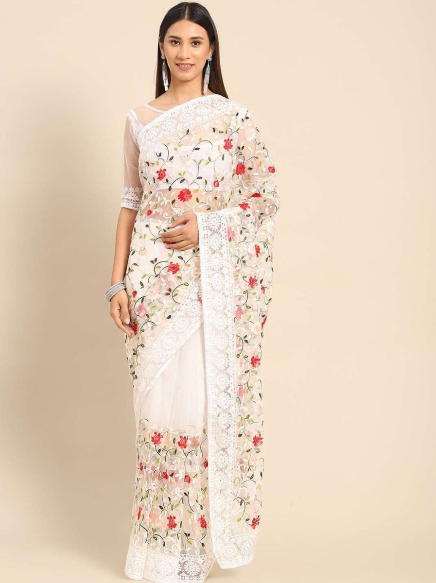 Women Dwija Fashion | Women'S Designer Color Net Saree Collection - Dwija Fashion White