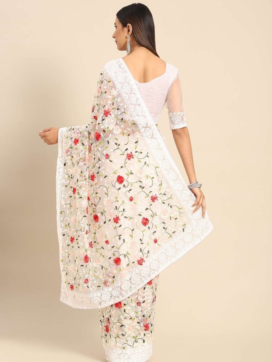 Women Dwija Fashion | Women'S Designer Color Net Saree Collection - Dwija Fashion White