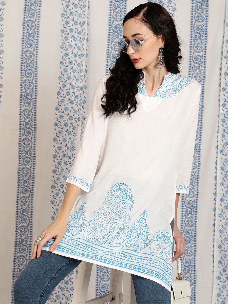 Women AKS | Women'S Hand Block Print Tunic - Aks White