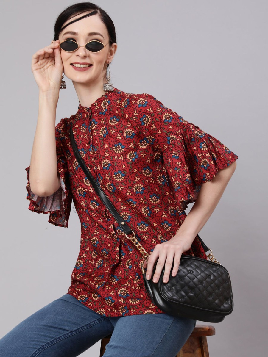 Women AKS | Women'S Floral Print Tunic - Aks Maroon