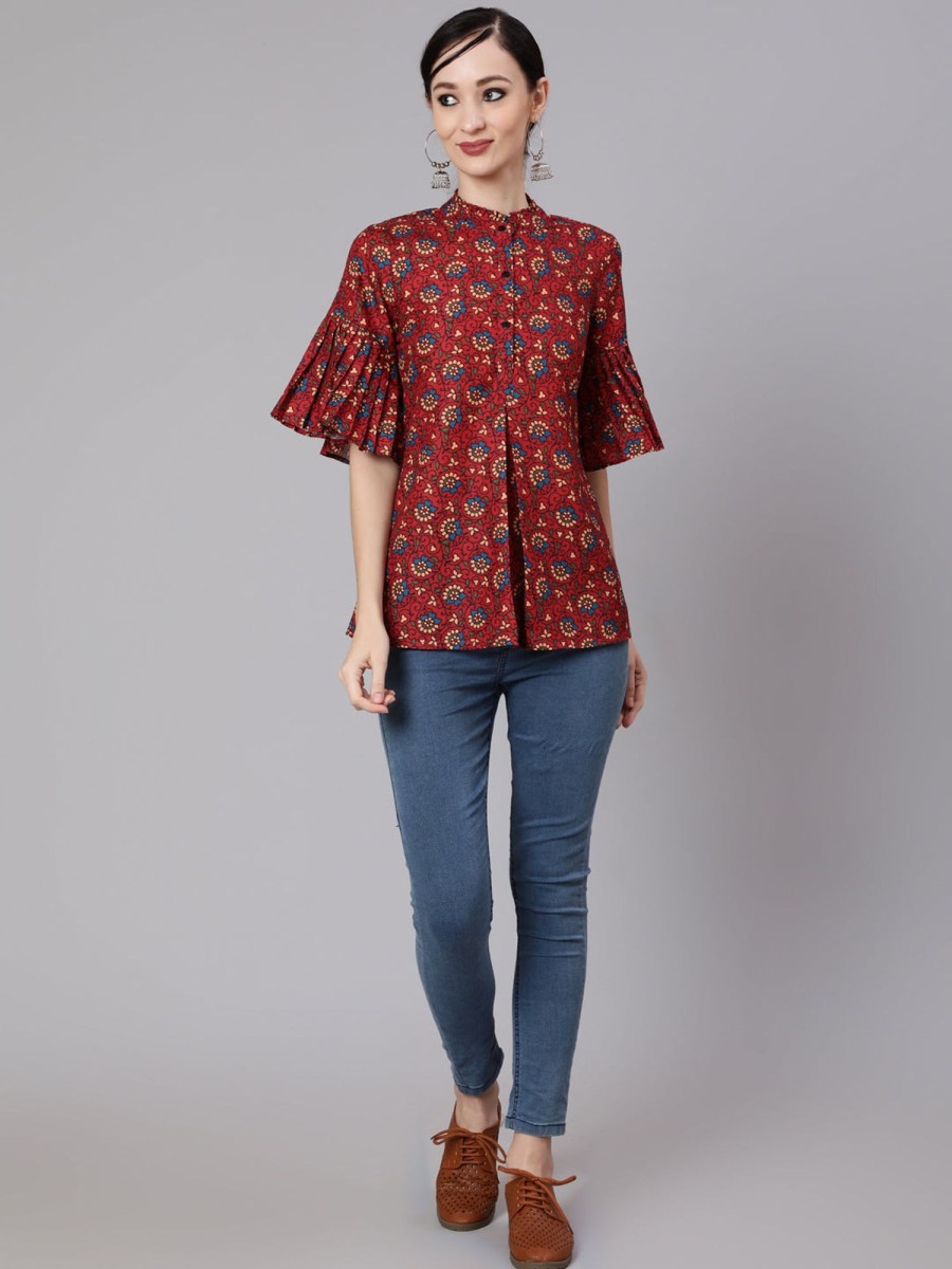 Women AKS | Women'S Floral Print Tunic - Aks Maroon