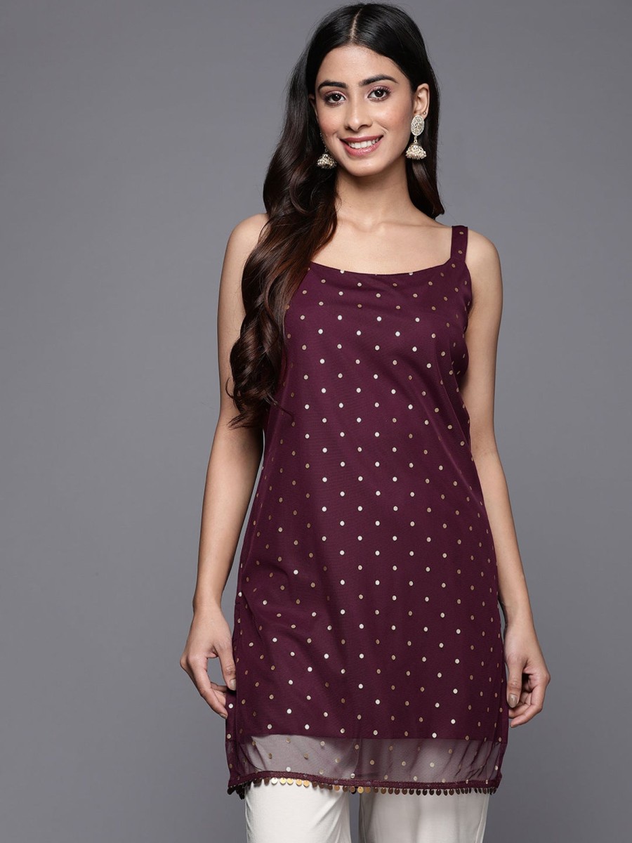 Women Ahalyaa | Women'S Crepe Printed Tunic - Ahalyaa Wine