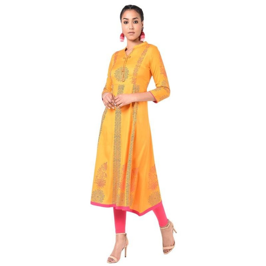 Women Aniyah | Women'S Floral Print Anarkali Kurta - Aniyah Mustard