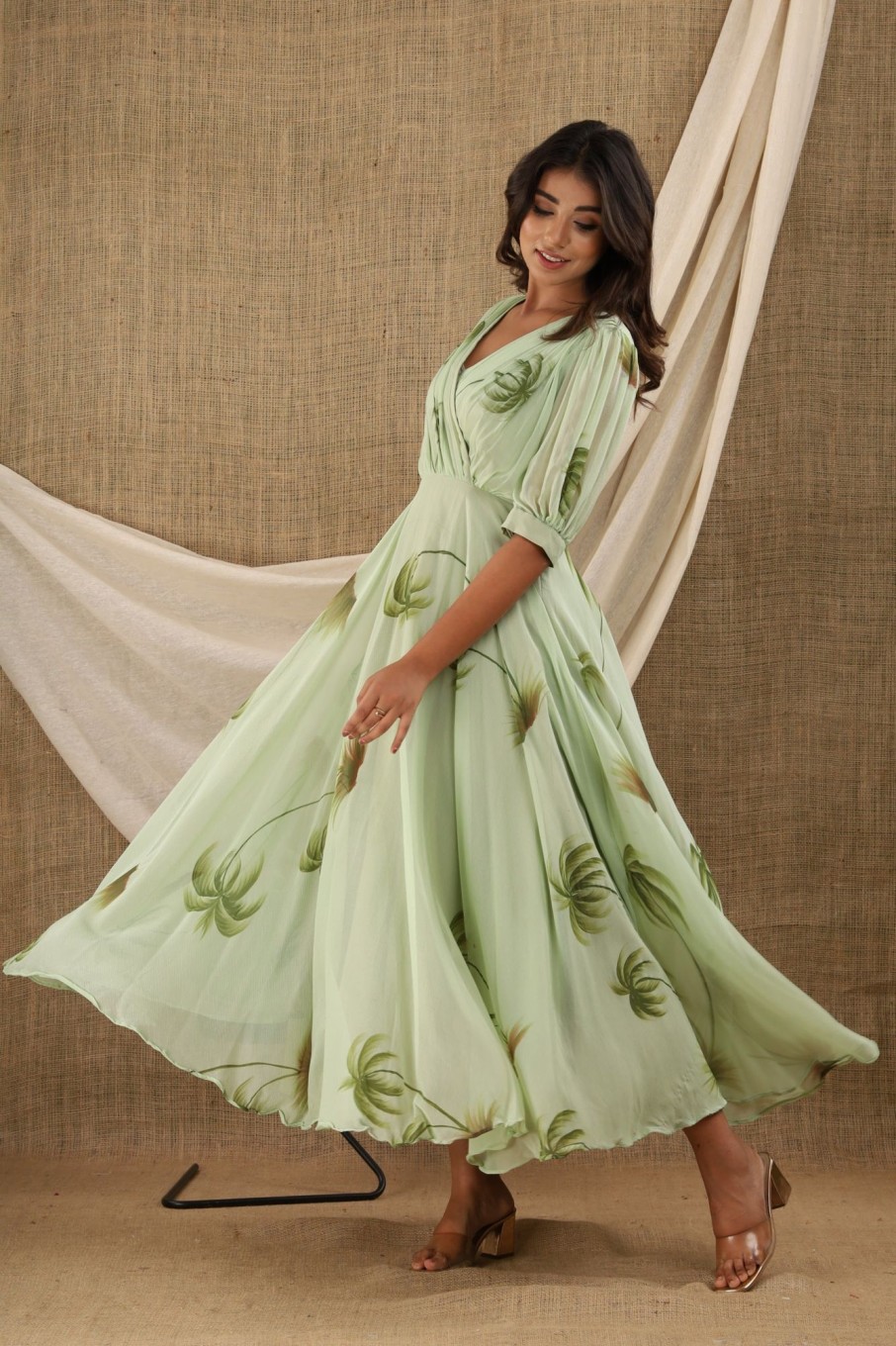 Women SARAS THE LABEL | Women'S Green Anarkali Dress (1Pc) - Saras The Label