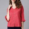 Women Janasya | Women'S Cotton Checke Regular Product Type-Tops - Janasya Red