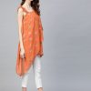 Women Ahalyaa | Women'S Rust U0026 Golden Printed One Sleeve Asymmetric Layered Tunic- Ahalyaa Orange