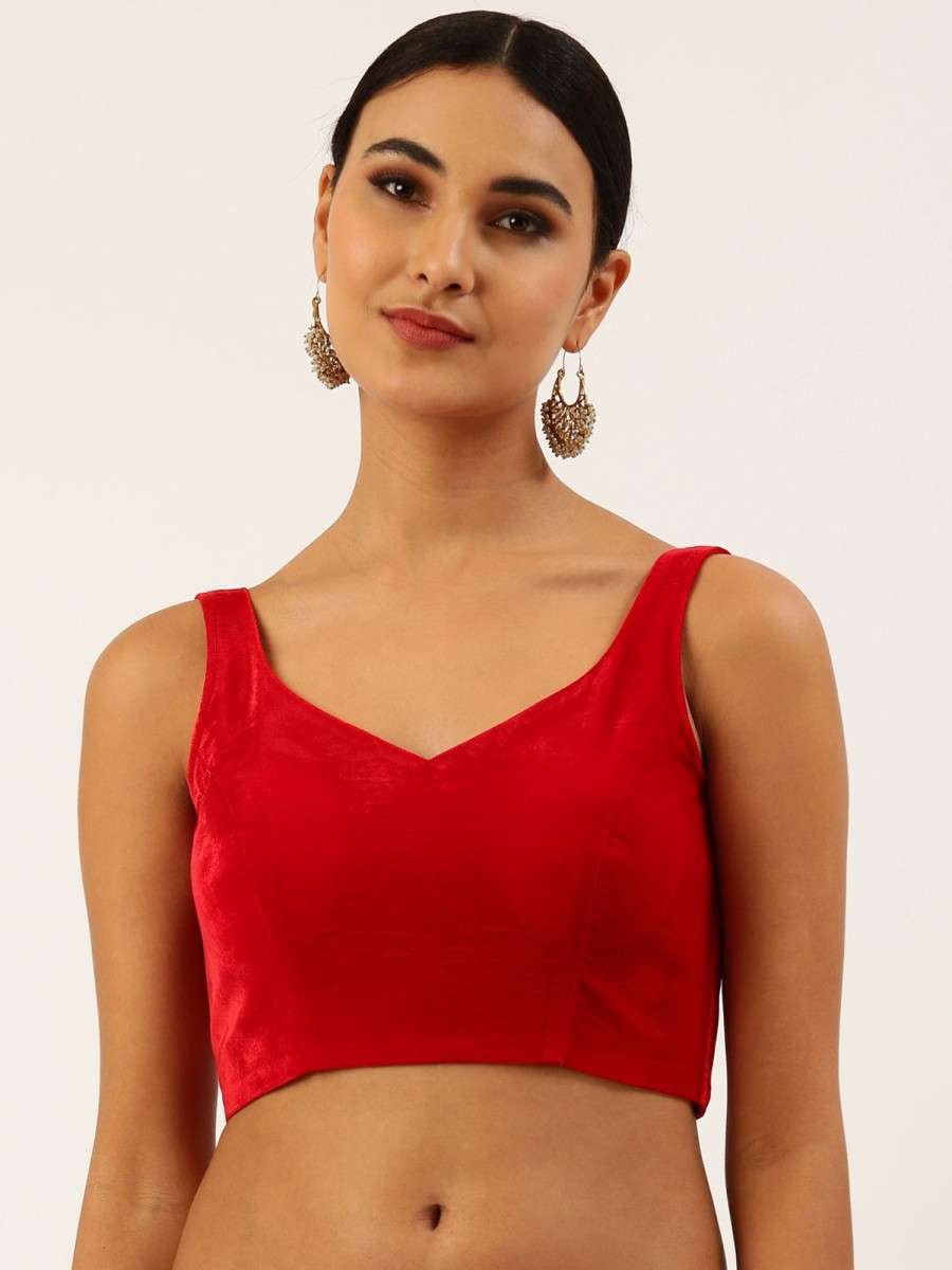 Women Royal Dwells | Women'S Red Velvet Readymade Blouse - Royal Dwells