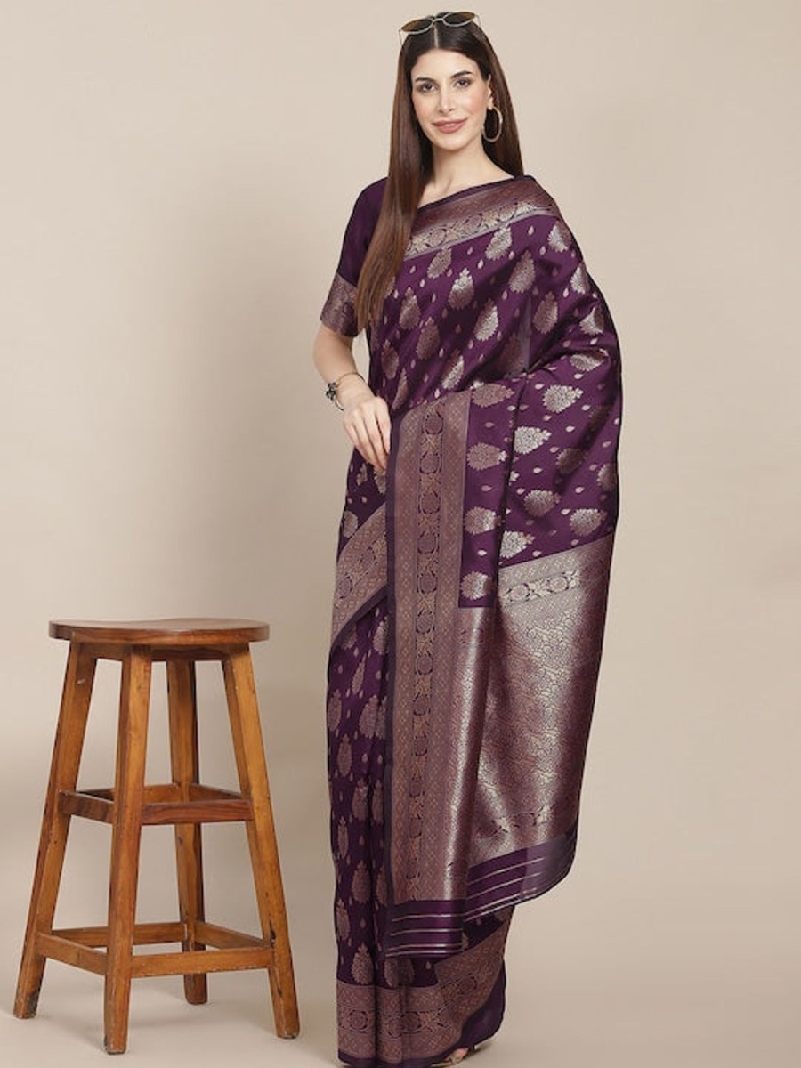 Women Varanga | Women'S Color Banarasi Silk Saree With Blouse - Varanga Purple