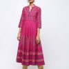 Women CHEERA | Women'S Magenta Flair Anarkali With Colorful Print Kurta - Cheera Wine